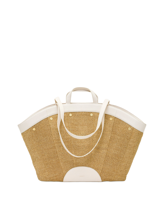Shelley Tote | Calla Lily White Raffia/Brushed Gold Hammered