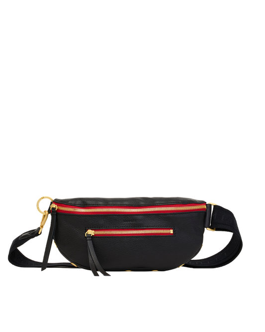 Charles Crossbody | Black/Brushed Gold Red Zip