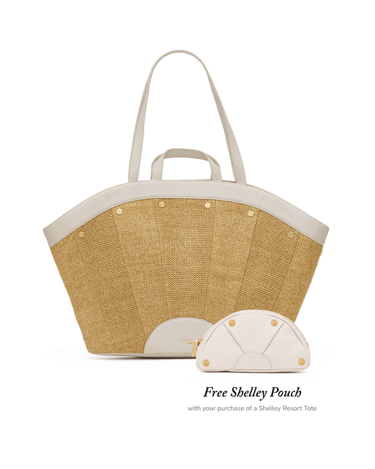 Shelley Tote | Calla Lily White Raffia/Brushed Gold Hammered