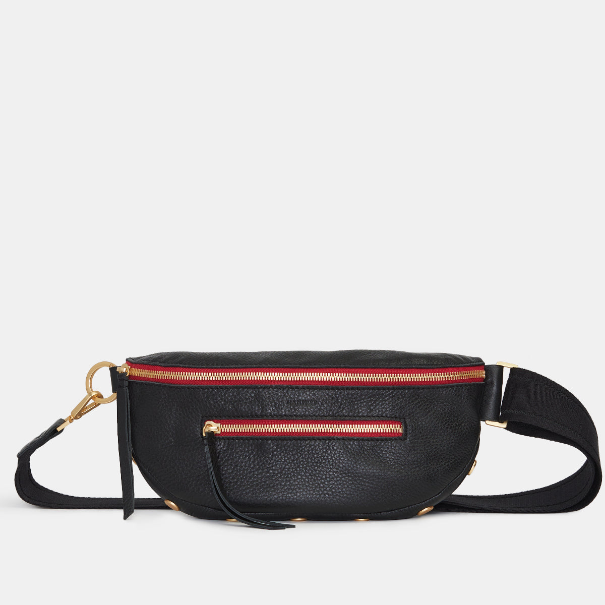 Hammitt Charles Crossbody Black Brushed Gold Red Zip Crossbody Bag