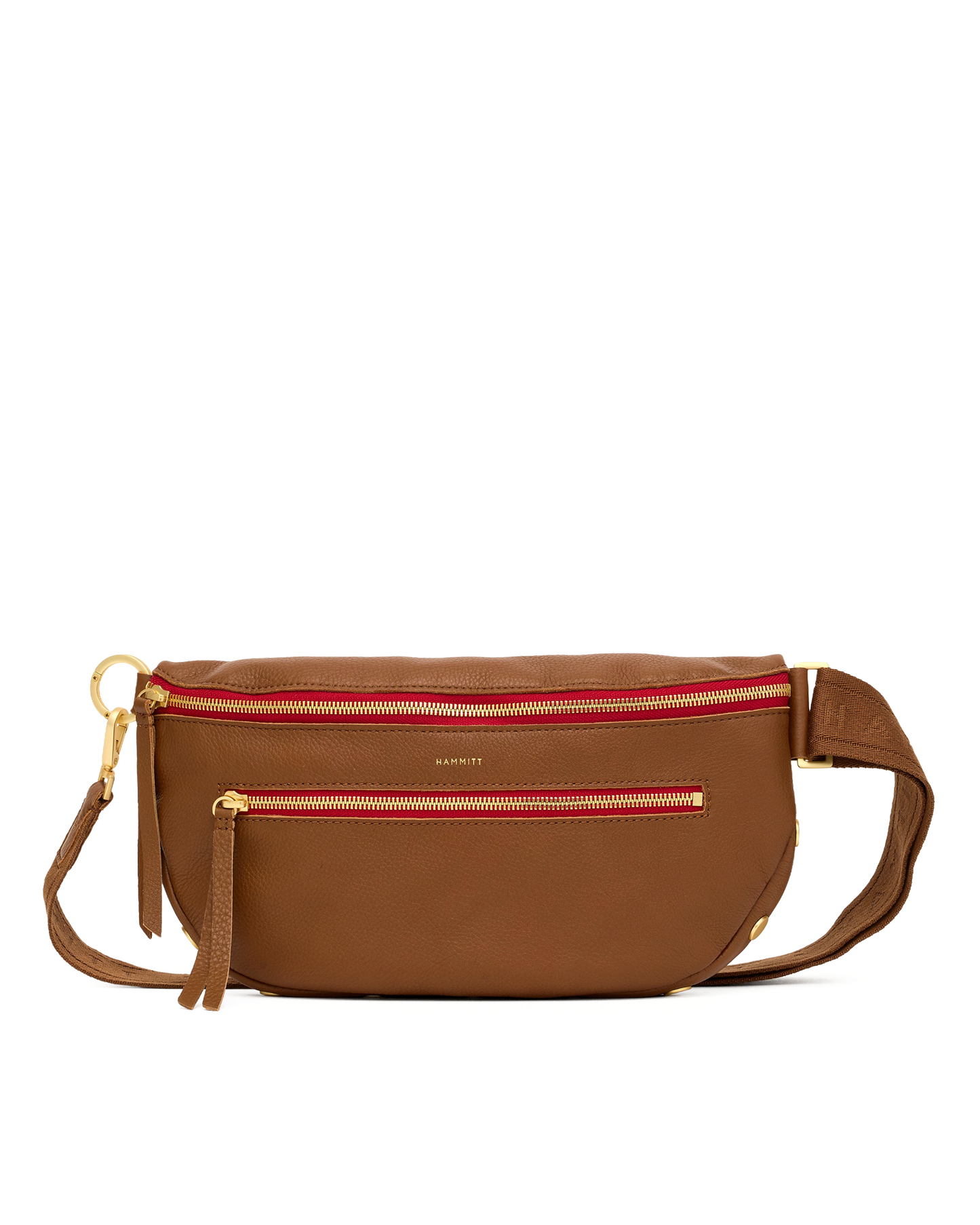 Charles Crossbody | Mahogany Pebble/Brushed Gold Red Zip | Lrg