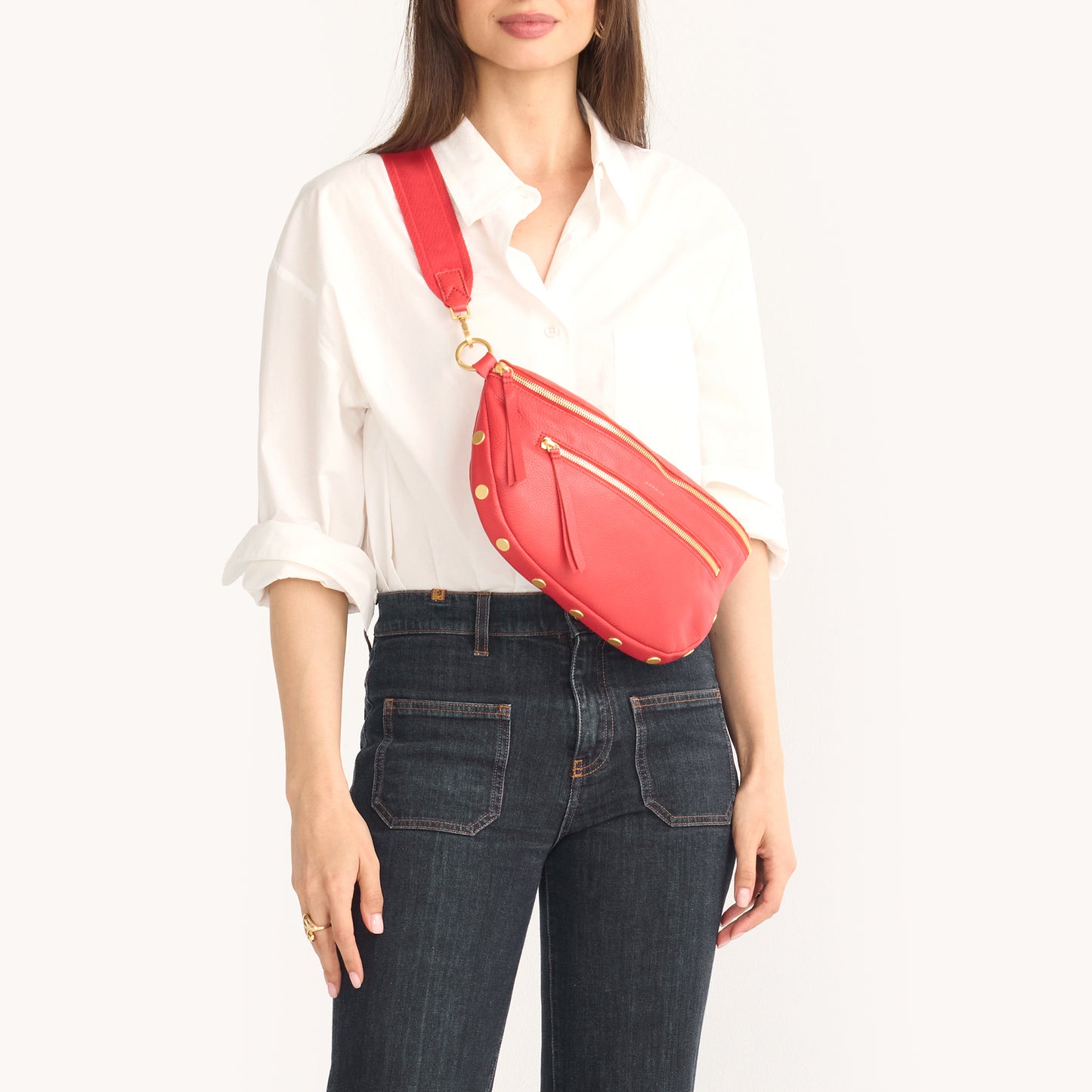Charles Crossbody | Poppy Red/Brushed Gold | Lrg