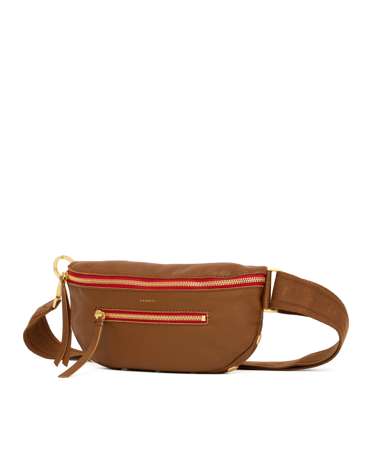 Charles Crossbody | Mahogany Pebble/Brushed Gold Red Zip | Med