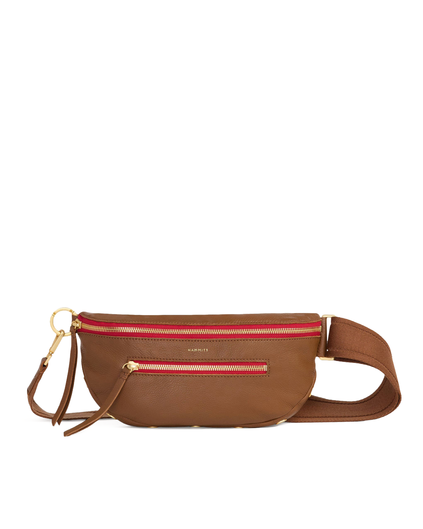 Charles Crossbody | Mahogany Pebble/Brushed Gold Red Zip | Med