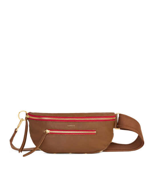 Charles Crossbody | Mahogany Pebble/Brushed Gold Red Zip | Med