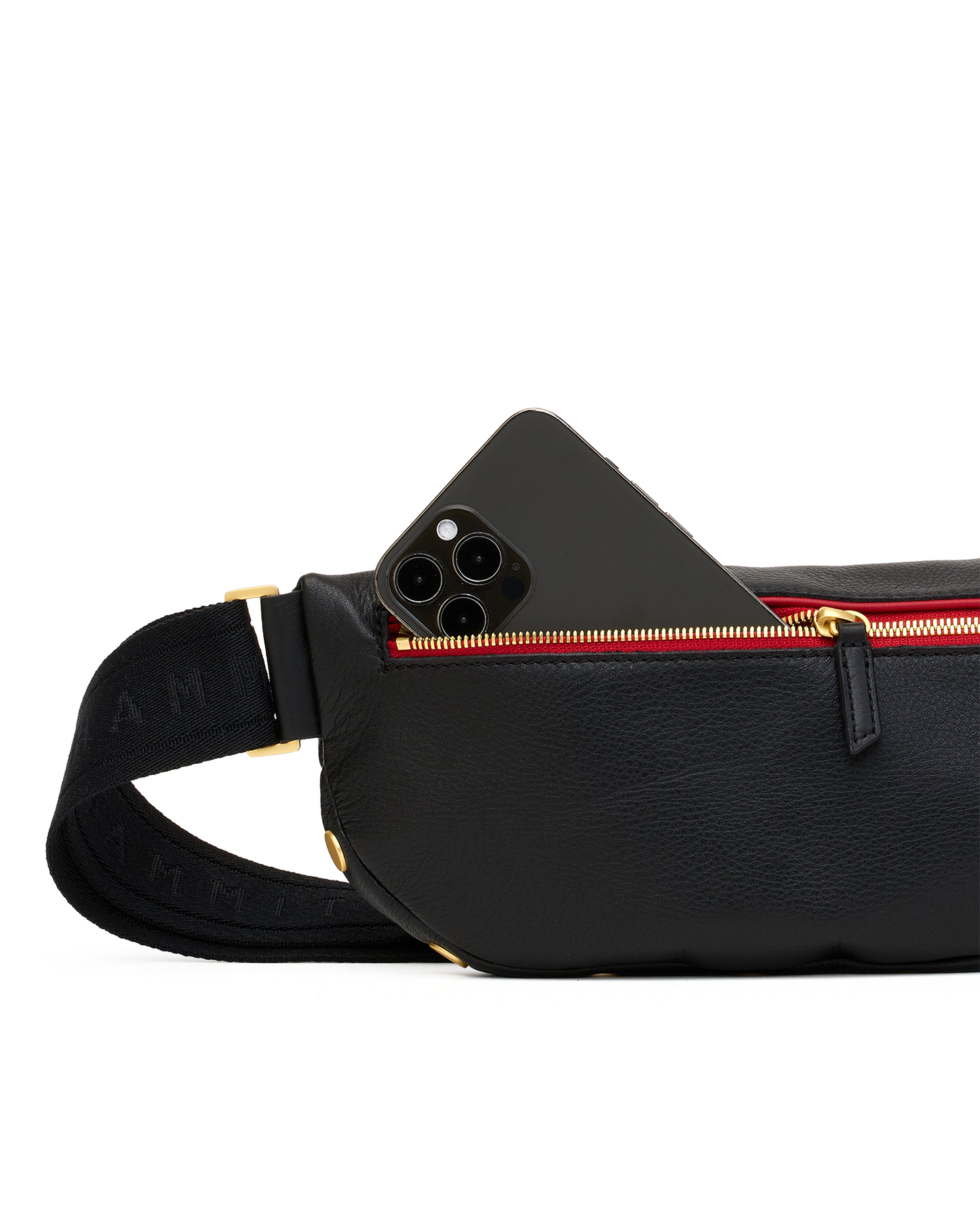 Charles Crossbody | Black/Brushed Gold Red Zip
