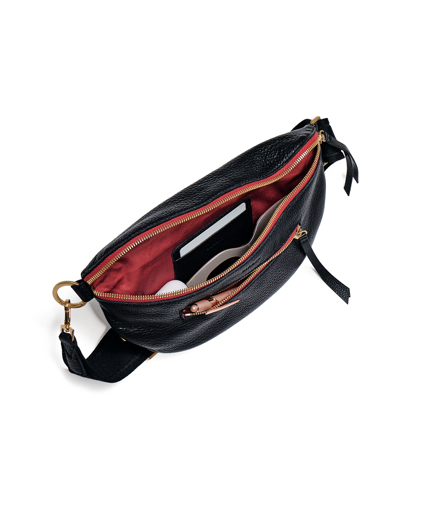 Charles Crossbody | Black/Brushed Gold Red Zip