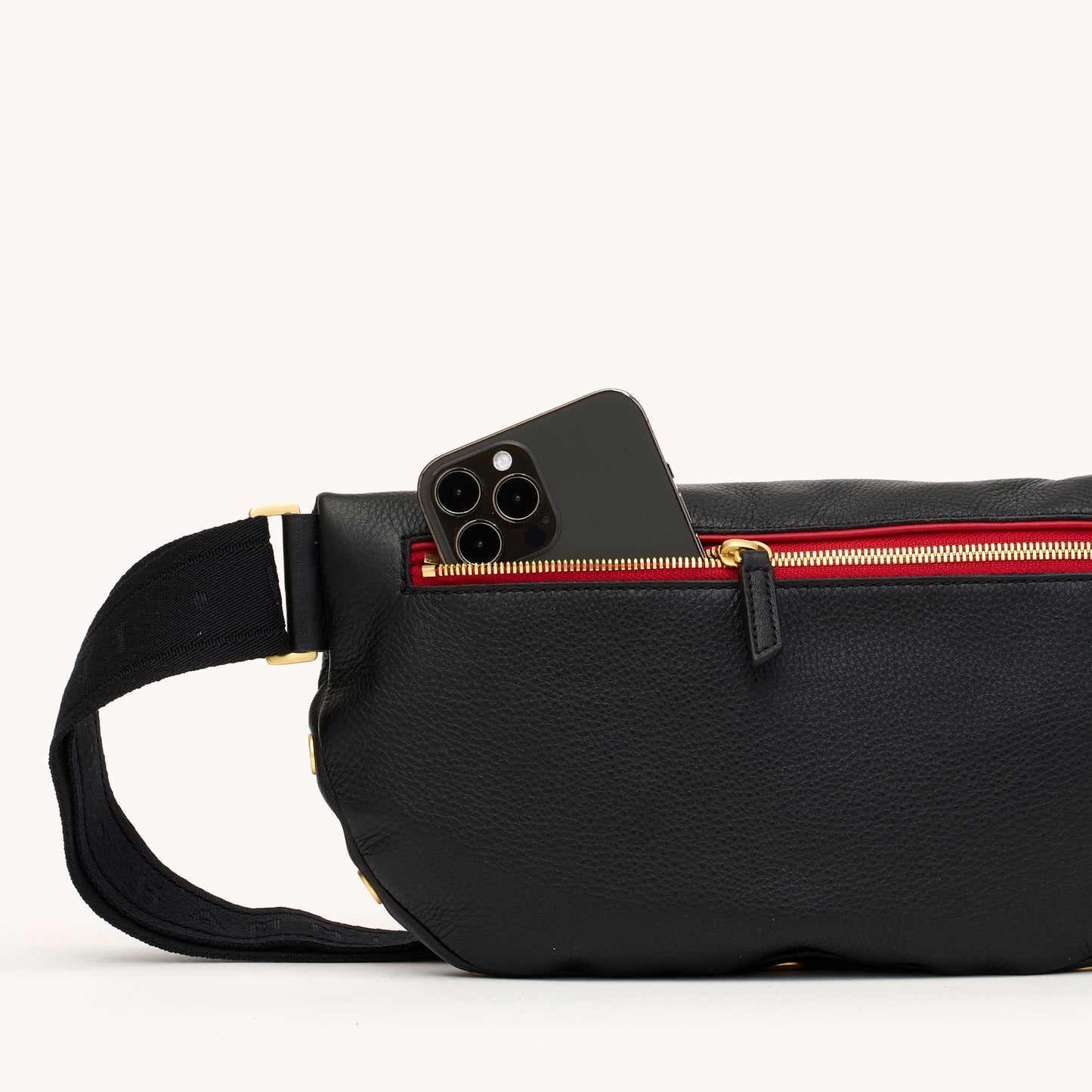Charles Crossbody | Black/Brushed Gold Red Zip | Lrg