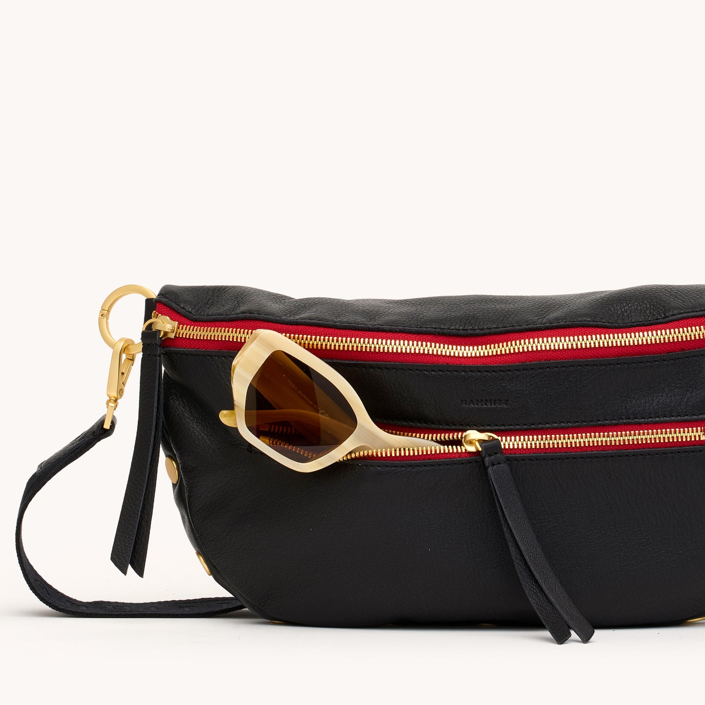 Charles Crossbody | Black/Brushed Gold Red Zip | Lrg