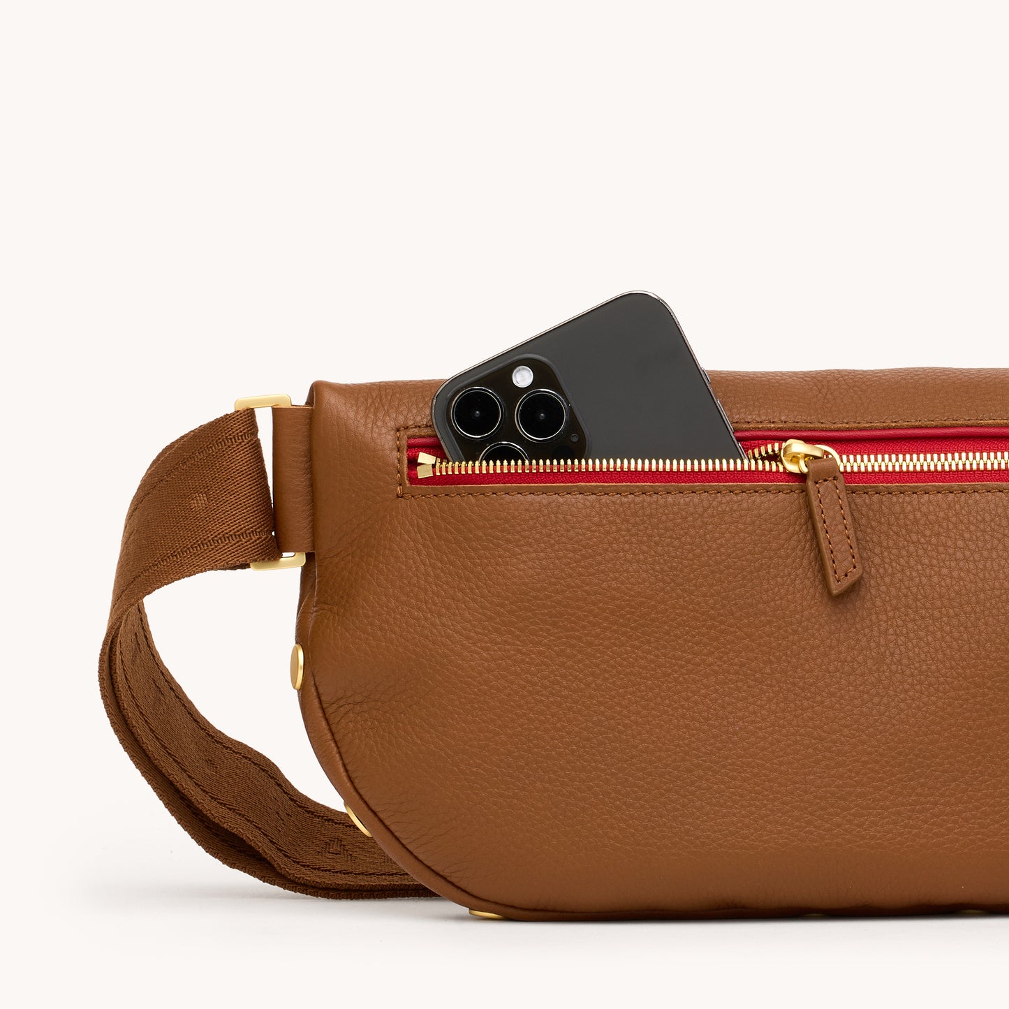 Charles Crossbody | Mahogany Pebble/Brushed Gold Red Zip | Lrg