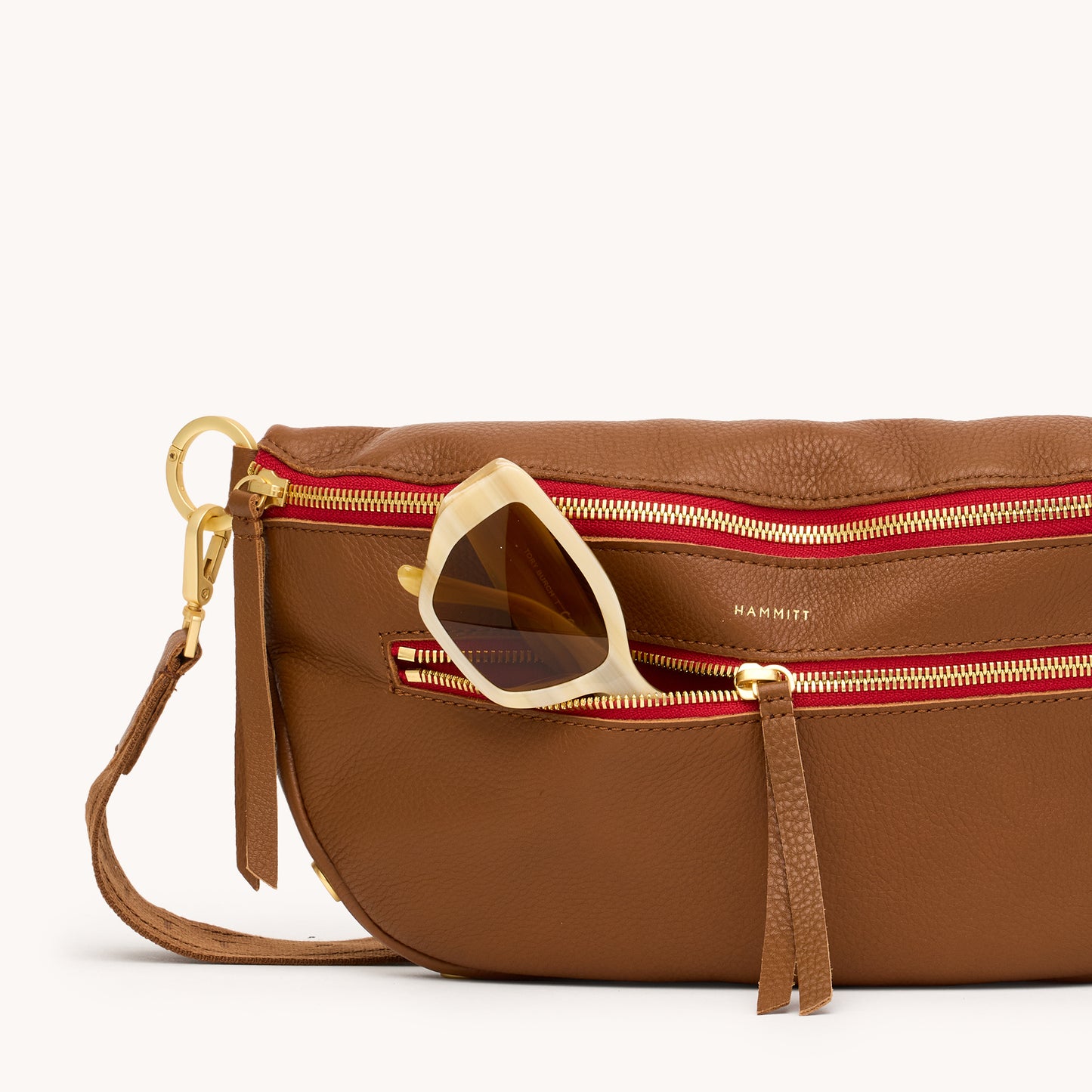 Charles Crossbody | Mahogany Pebble/Brushed Gold Red Zip | Lrg