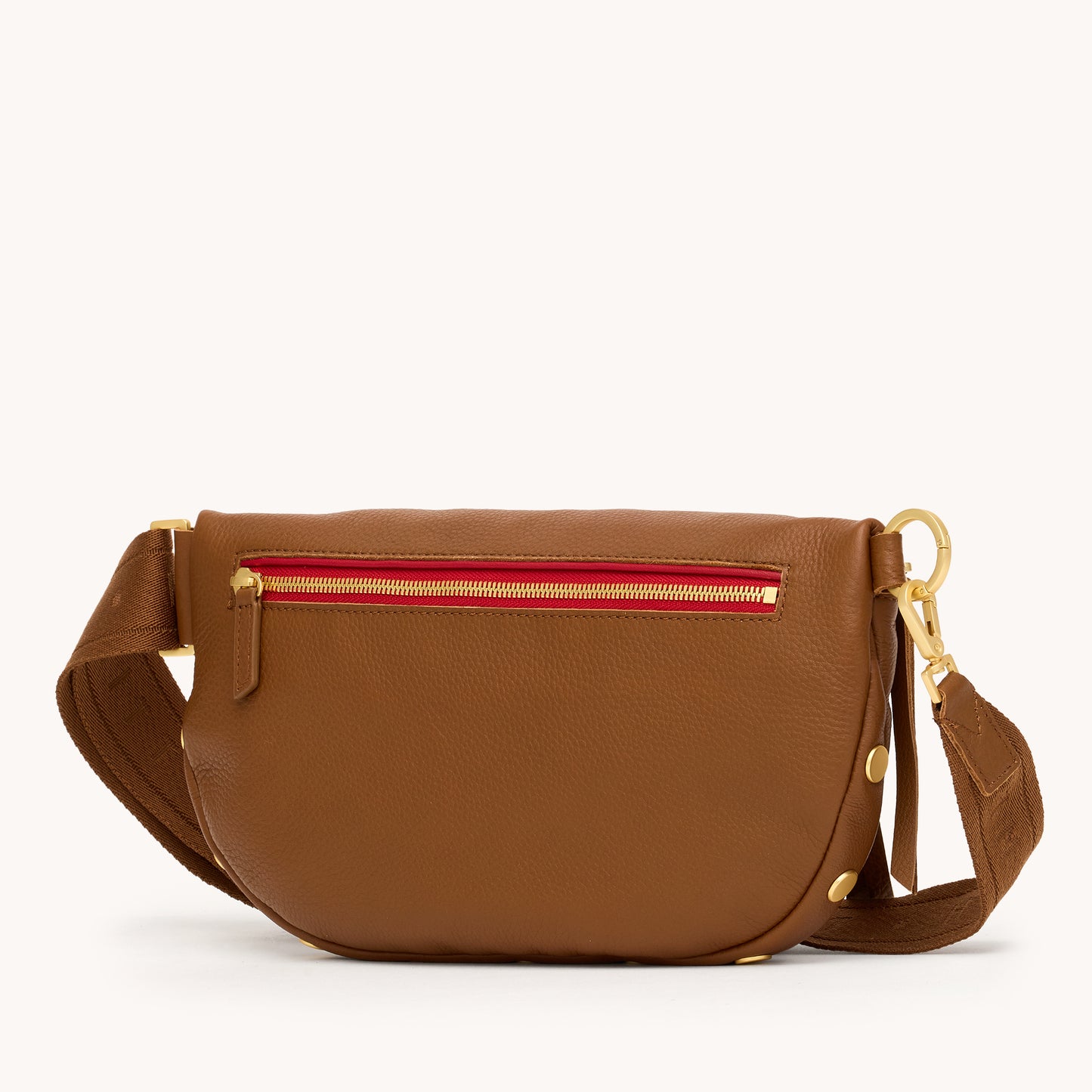 Charles Crossbody | Mahogany Pebble/Brushed Gold Red Zip | Lrg