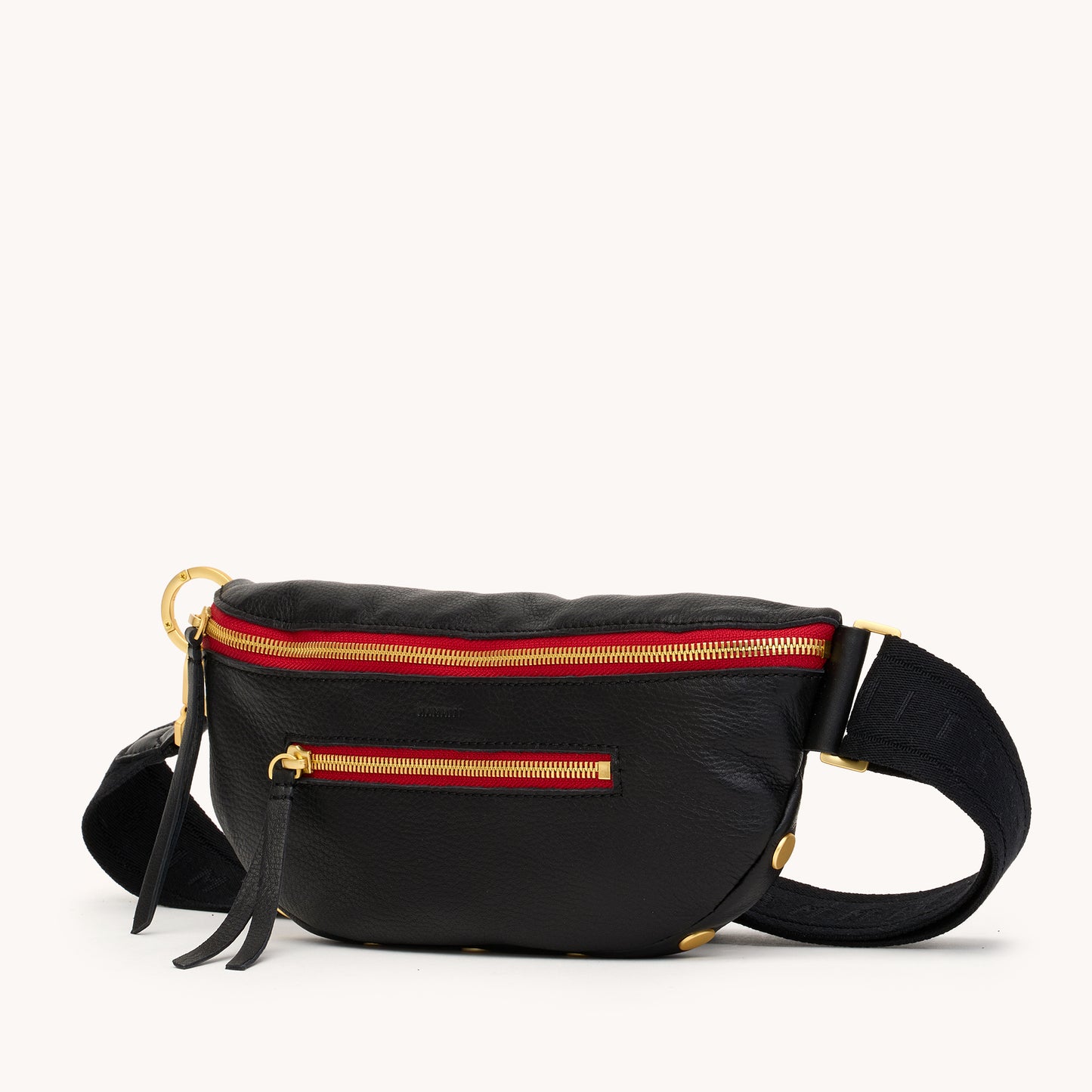 Charles Crossbody | Black/Brushed Gold Red Zip | Med
