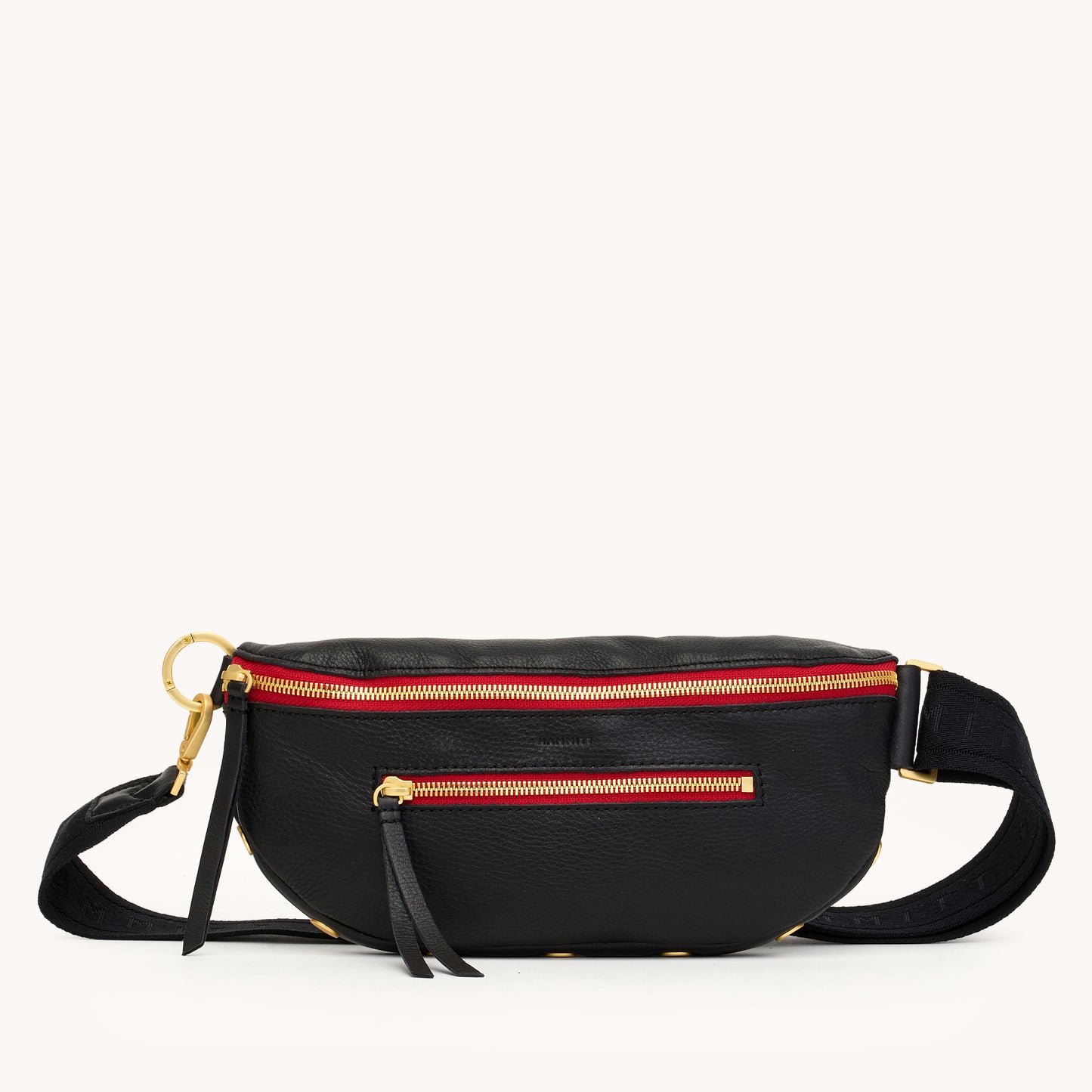 Charles Crossbody | Black/Brushed Gold Red Zip | Med