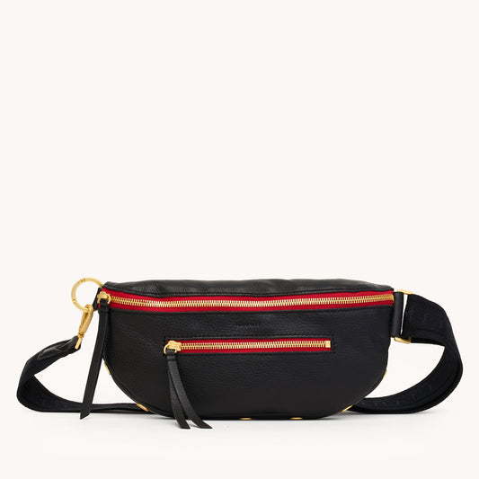 Charles Crossbody | Black/Brushed Gold Red Zip | Med