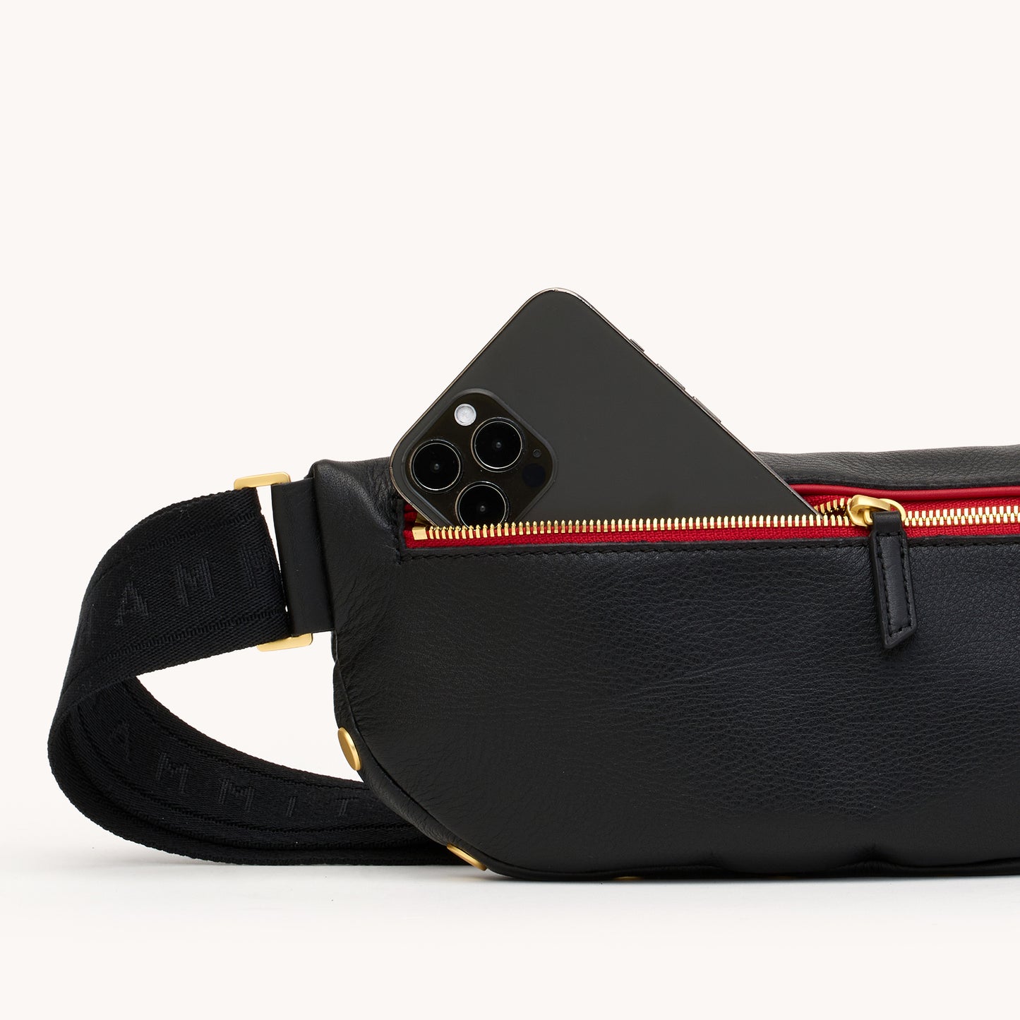 Charles Crossbody | Black/Brushed Gold Red Zip | Med