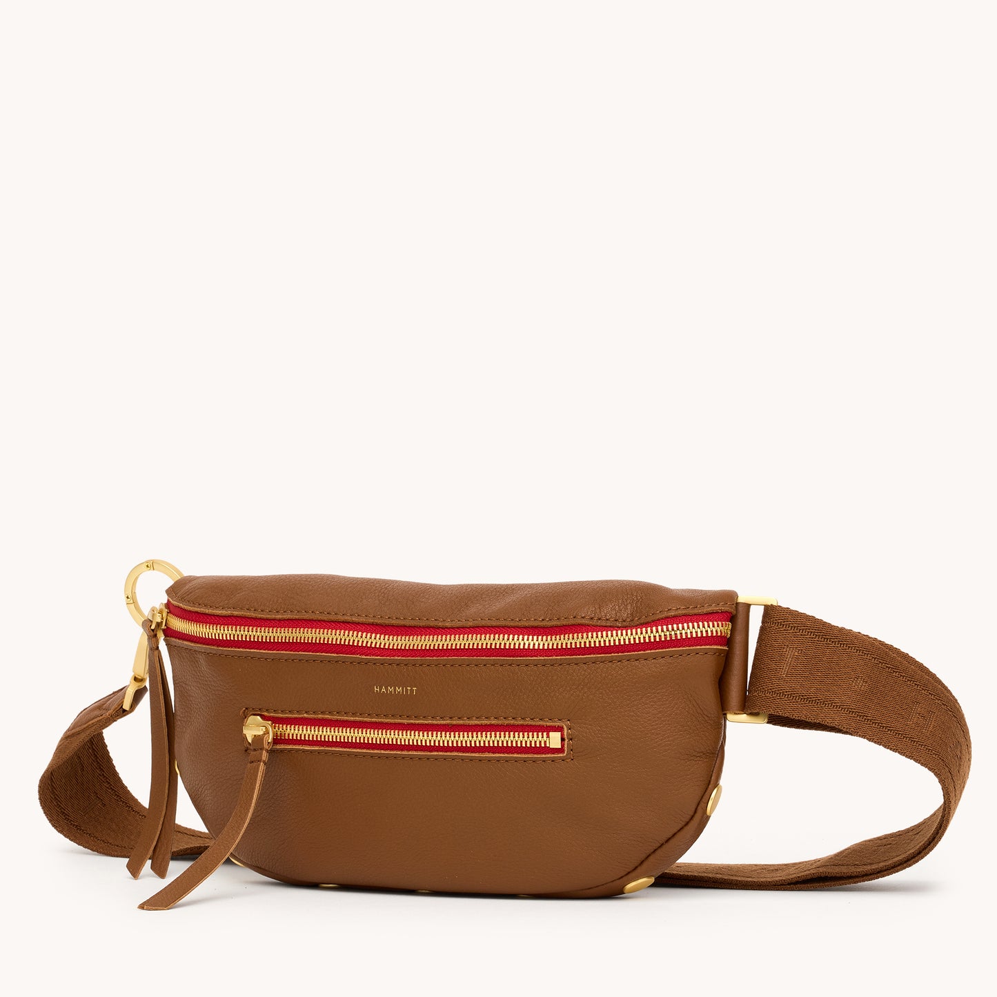 Charles Crossbody | Mahogany Pebble/Brushed Gold Red Zip | Med