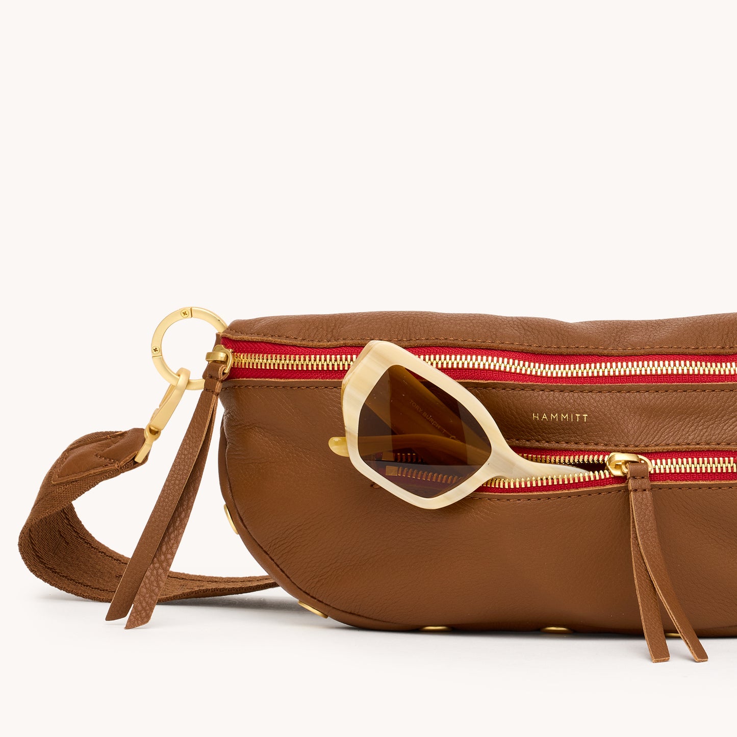 Charles Crossbody | Mahogany Pebble/Brushed Gold Red Zip | Med