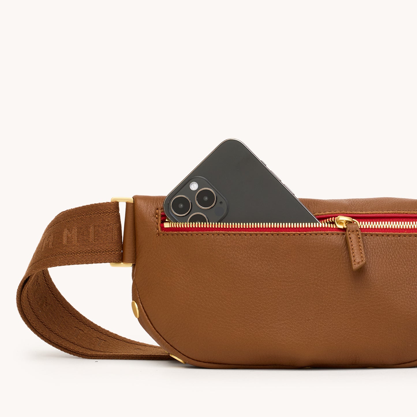 Charles Crossbody | Mahogany Pebble/Brushed Gold Red Zip | Med