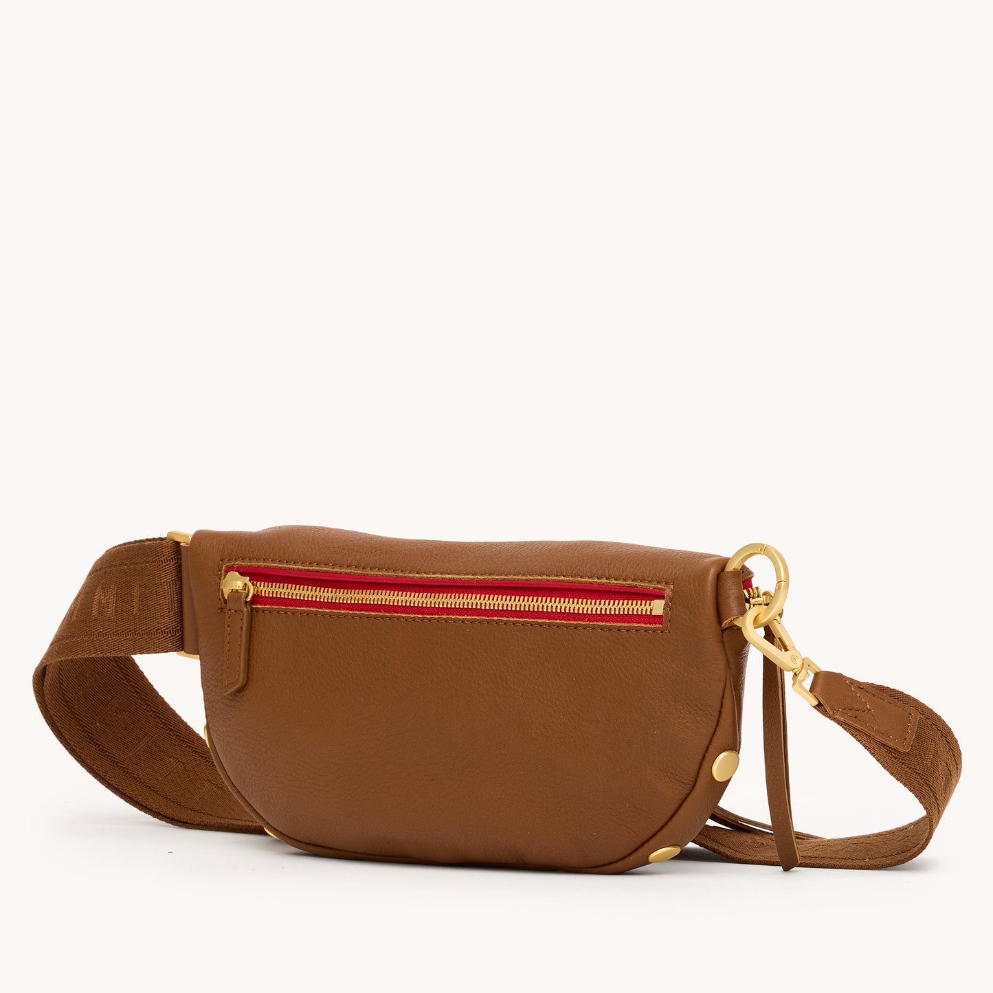 Charles Crossbody | Mahogany Pebble/Brushed Gold Red Zip | Med