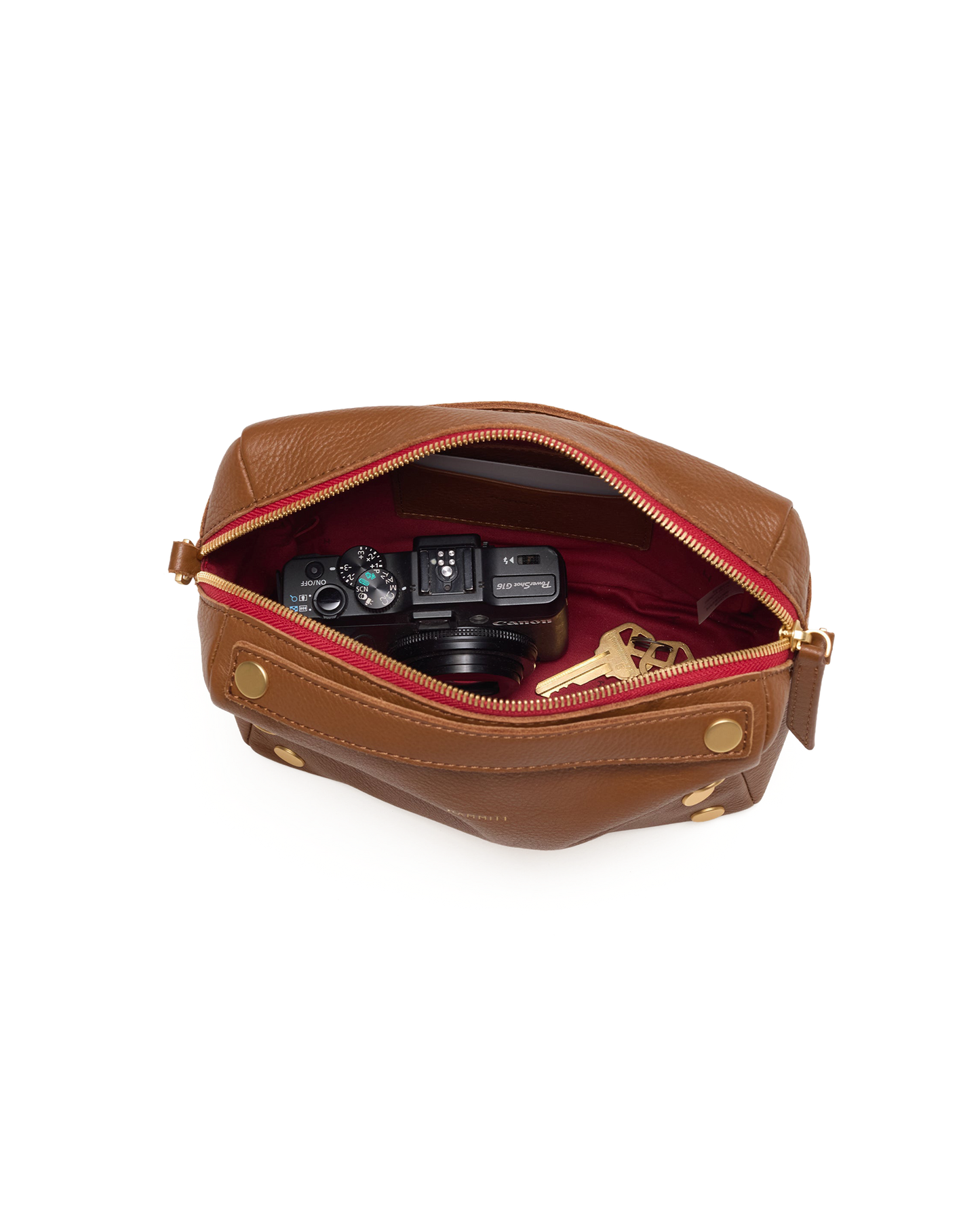 Evan Crossbody | Mahogany Pebble/Brushed Gold Red Zip | Sml