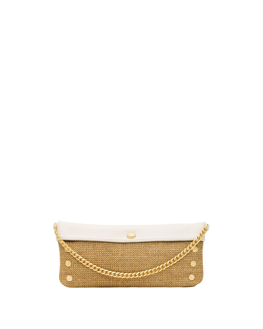 Invitation Clutch | Calla Lily White Raffia/Brushed Gold Hammered