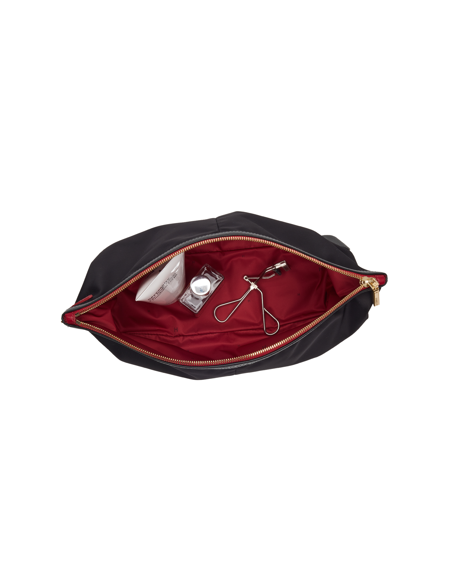 Nicky Cosmetic Pouch | Black Nylon/Gold Red Zip | Lrg