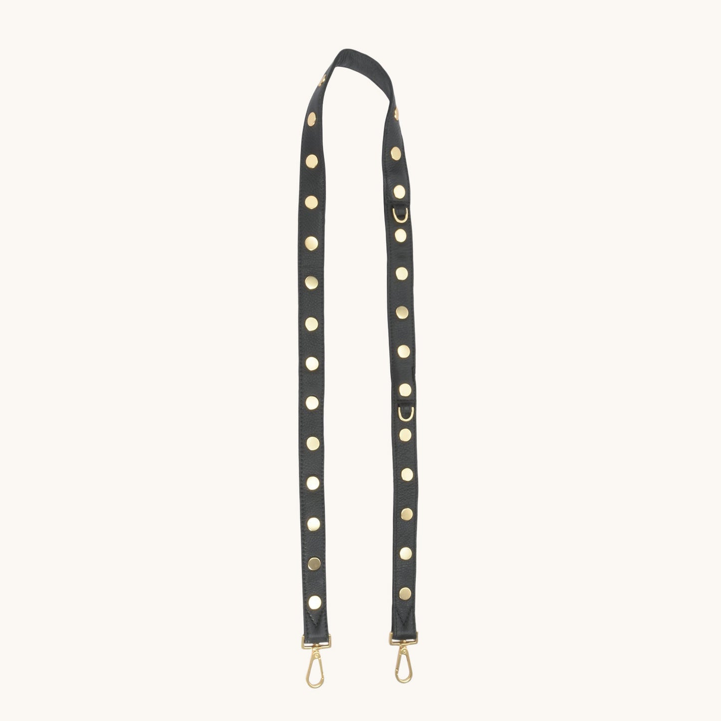 Rivet-strap-1-inch-black-brushed-gold-Front-view