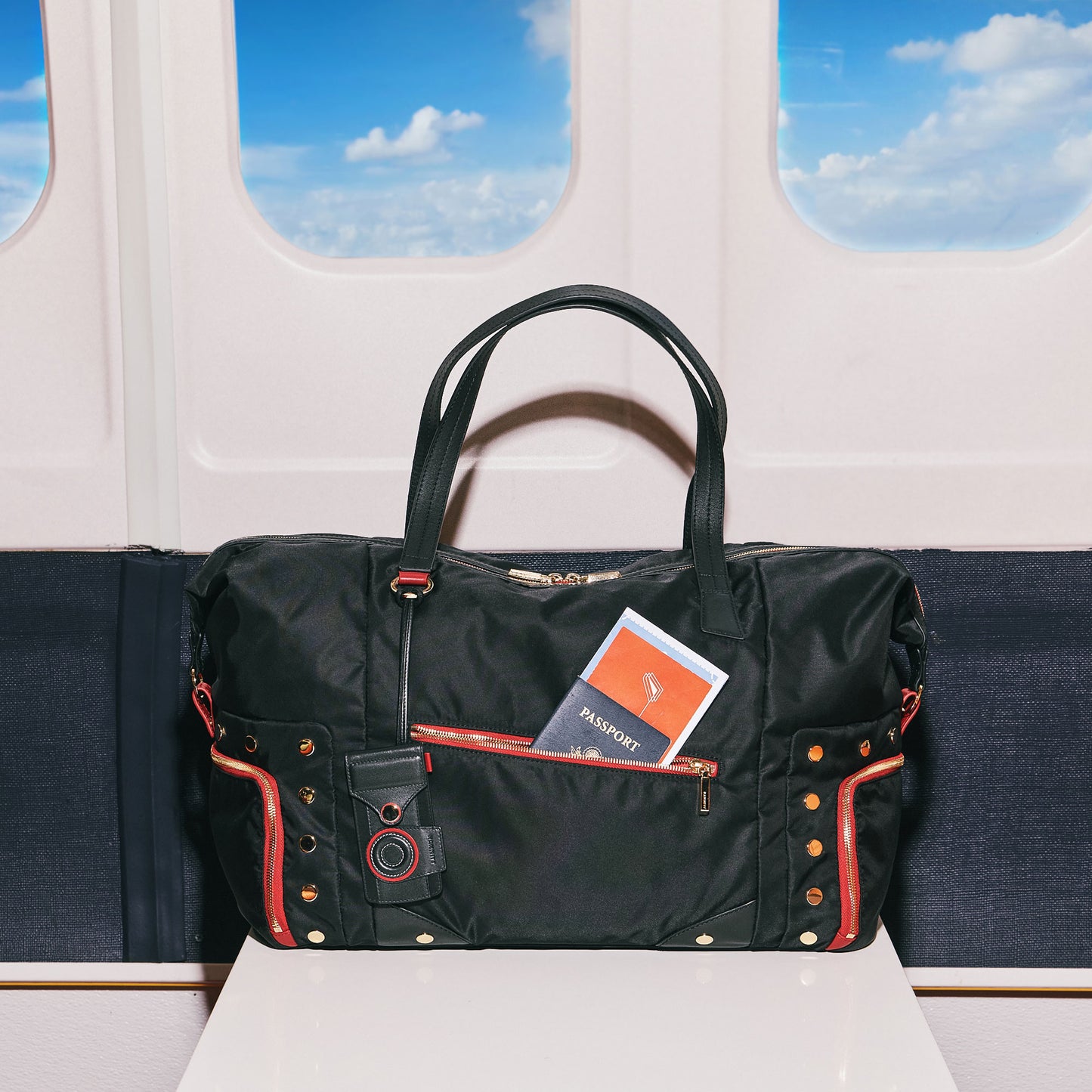 Ivy Weekender | Black Nylon/Gold Red Zip