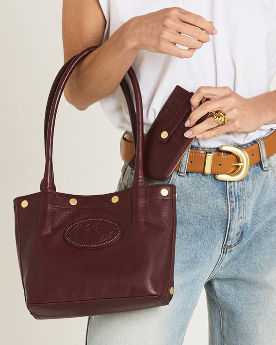Cherrywood Wallet called 210 East going inside a Cherrywood Bag called Olympia Sml