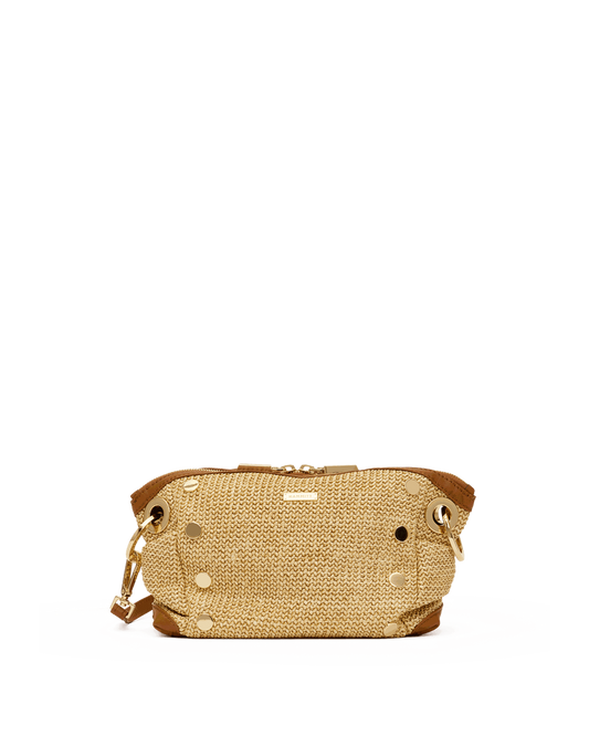 Daniel Crossbody Clutch | Cocoa Raffia/Gold | Sml