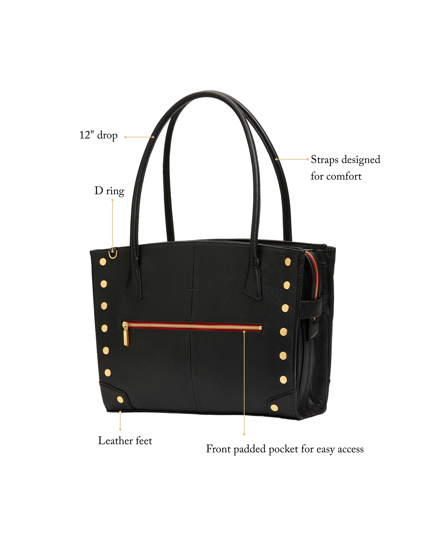 Elle Work Carry | Black/Brushed Gold Red Zip