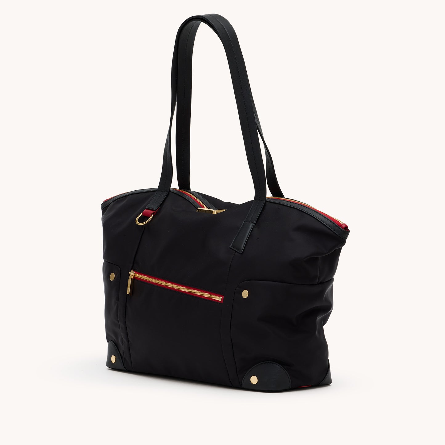 Zoe-Tote-Black-Nylon-G-Red-Zip-Front-View-2