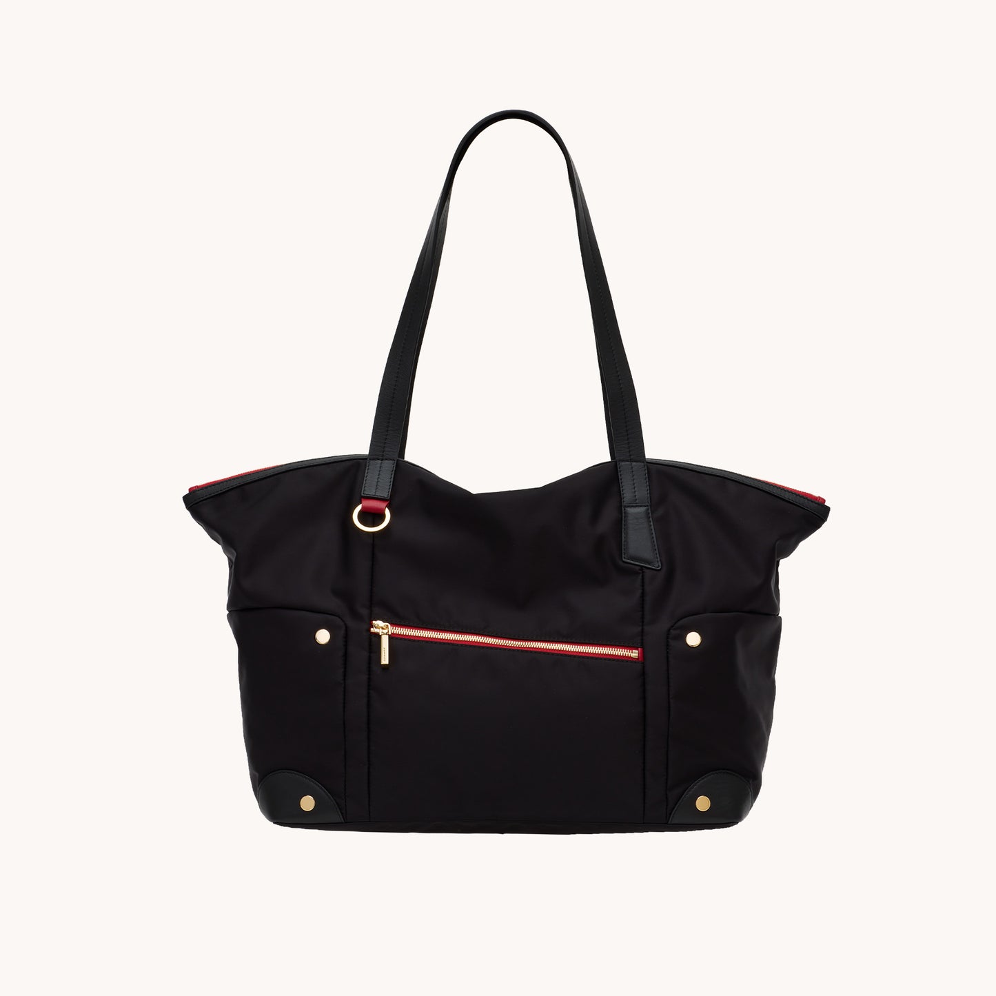 Zoe-Tote-Black-Nylon-G-Red-Zip-Crossbody-View