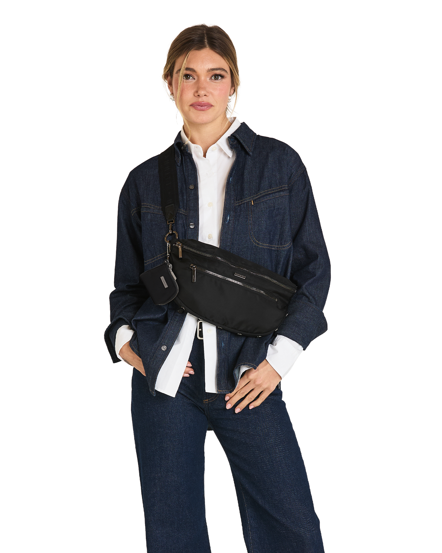 Charles-Crossbody-Lrg-Black-Nylon-GM-Model-View-2