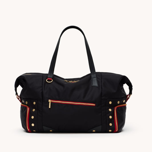 Ivy-Weekender-Black-Nylon-G-Red-Zip-Front-View