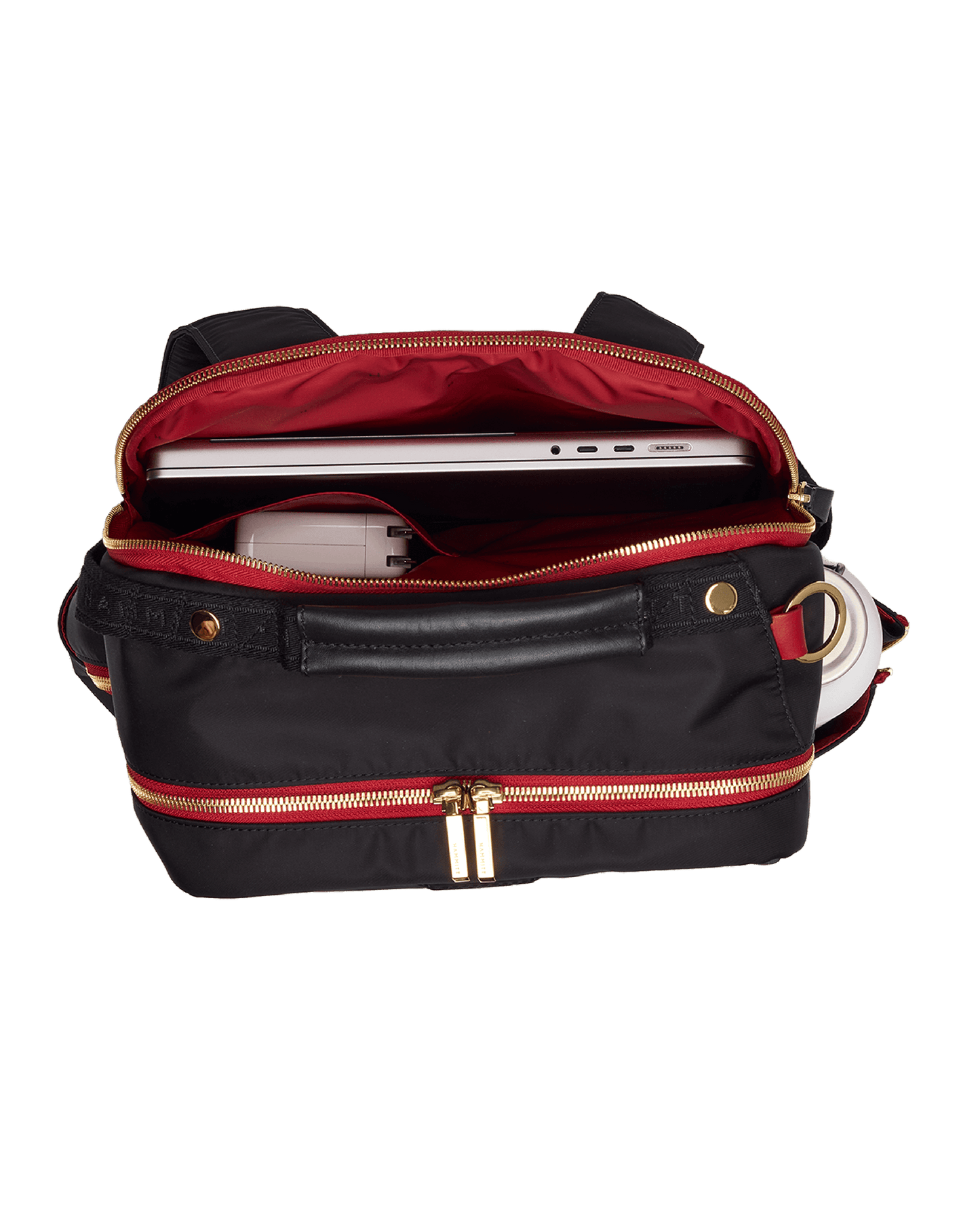 Eden-Backpack-Black-Nylon-G-Red-Zip-Detail-View