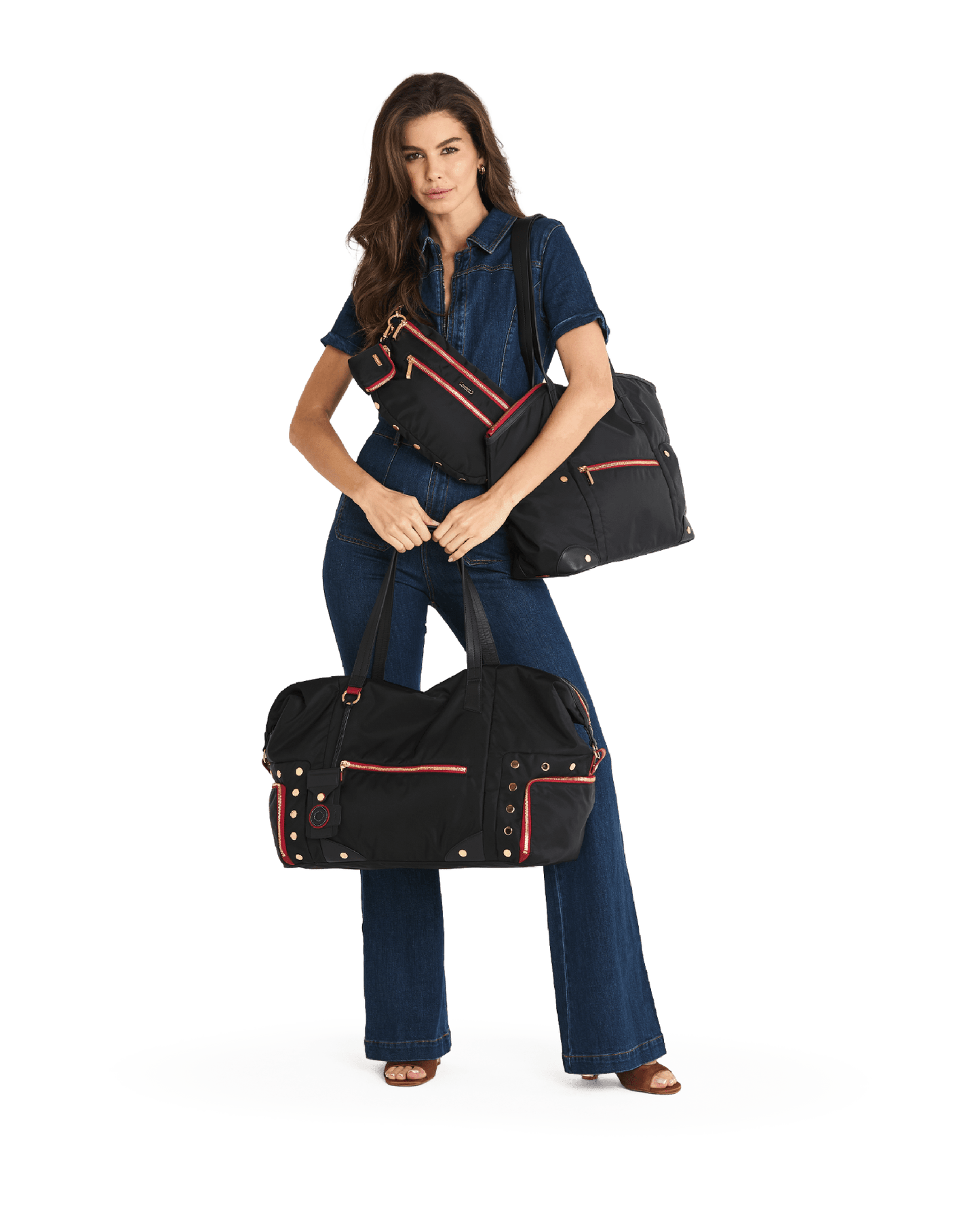 Ivy-Weekender-Black-Nylon-G-Red-Zip-Model-View-5