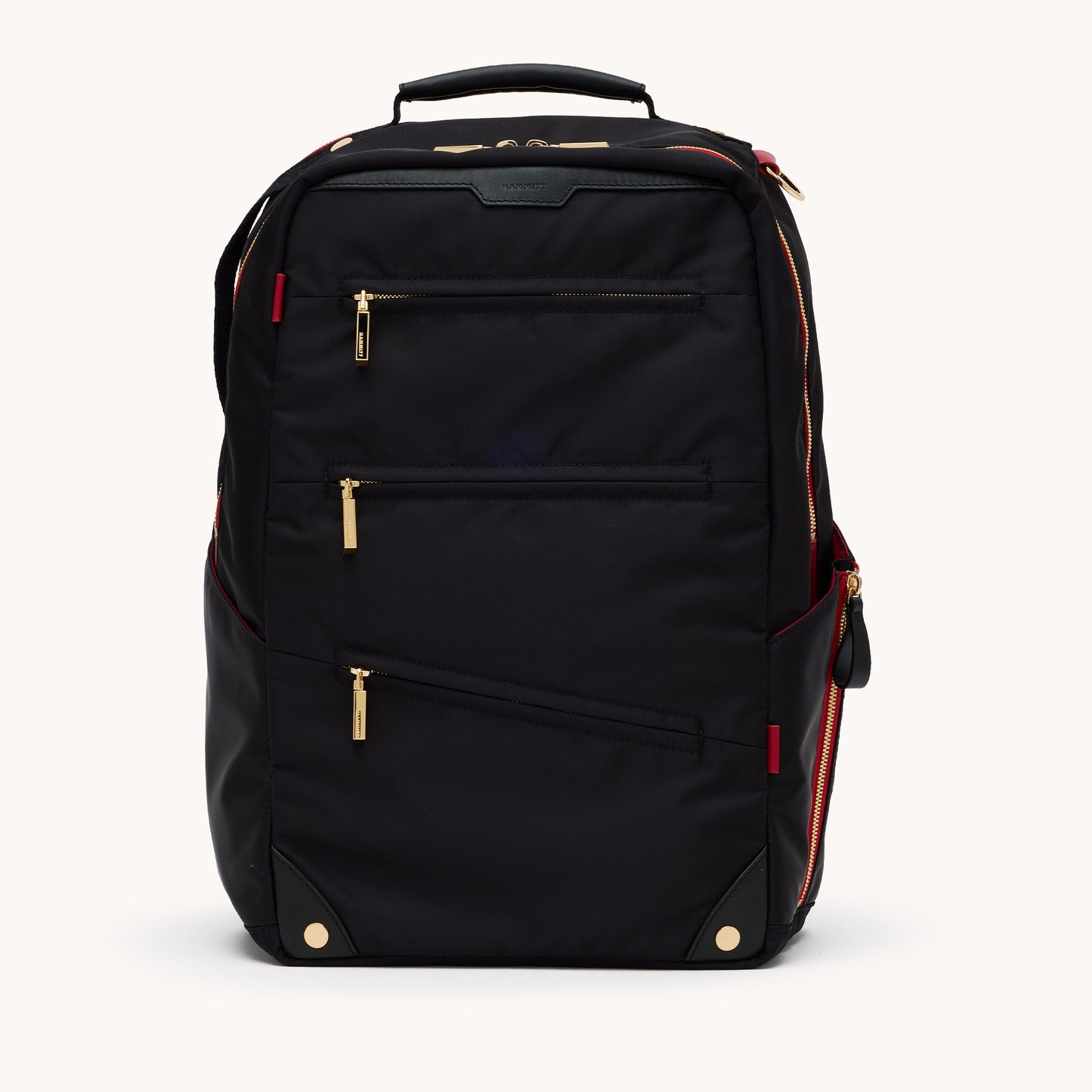 Eden-Backpack-Black-Nylon-G-Red-Zip-Front-View-2