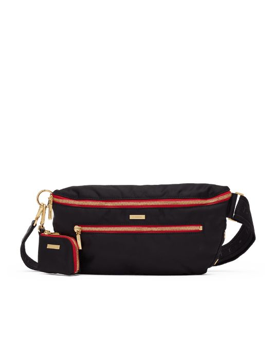 Charles-Crossbody-Lrg-Black-Nylon-G-Red-Zip-Front-View