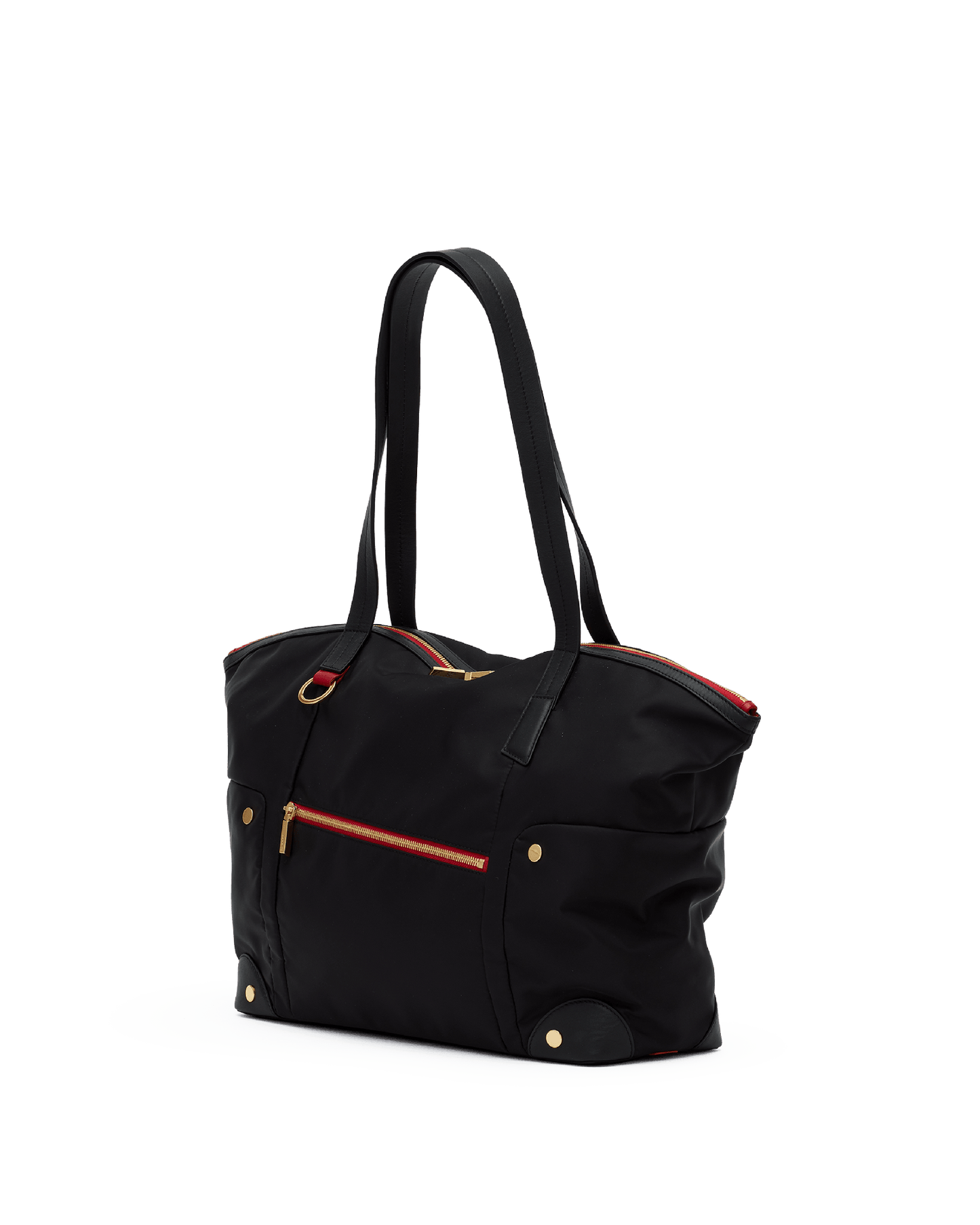 Zoe-Tote-Black-Nylon-G-Red-Zip-Front-View-2