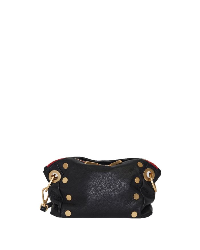 Daniel Crossbody Clutch | Black/Brushed Gold Red Zip | Sml
