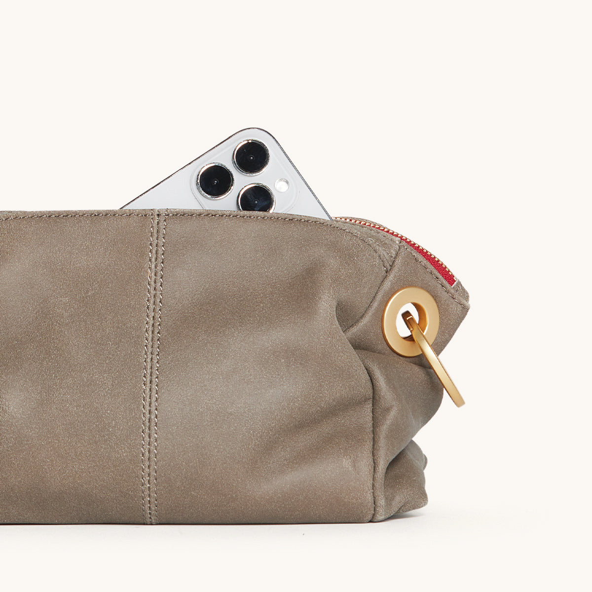 Daniel Crossbody Clutch | Pewter/Brushed Gold Red Zip | Sml
