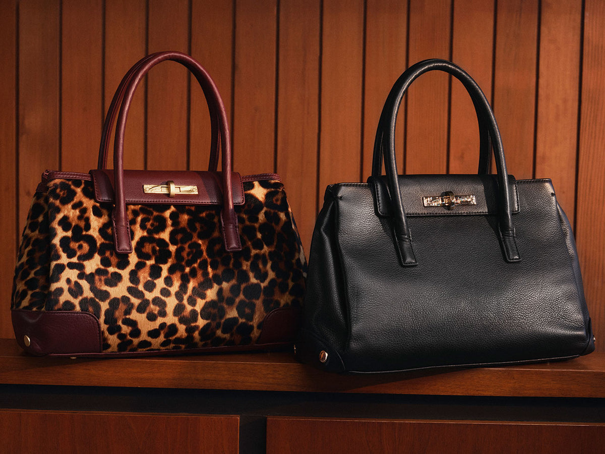 Charlotte Tote bags Safari Calf Hair cheetah print and Black pebbled leather