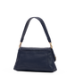 A navy blue leather shoulder bag with a single strap and gold-tone hardware, shown against a plain white background.