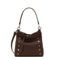 A dark brown leather shoulder bag with silver-tone studs and a matching leather strap detail, shown on a plain white background.