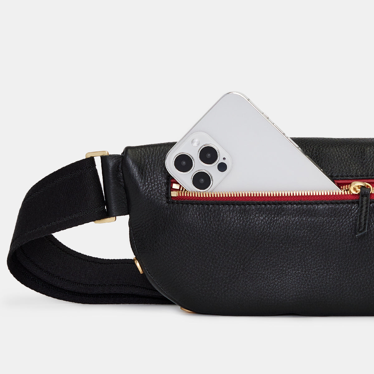 Charles Crossbody | Black/Brushed Gold Red Zip | Lrg 840220514303 