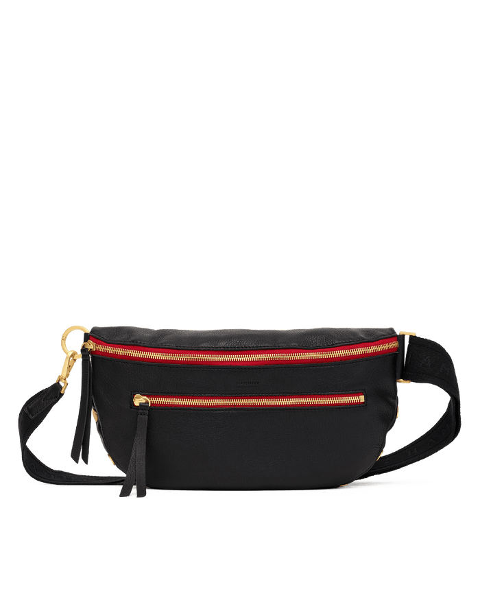 Charles Crossbody | Black/Brushed Gold Red Zip | Lrg