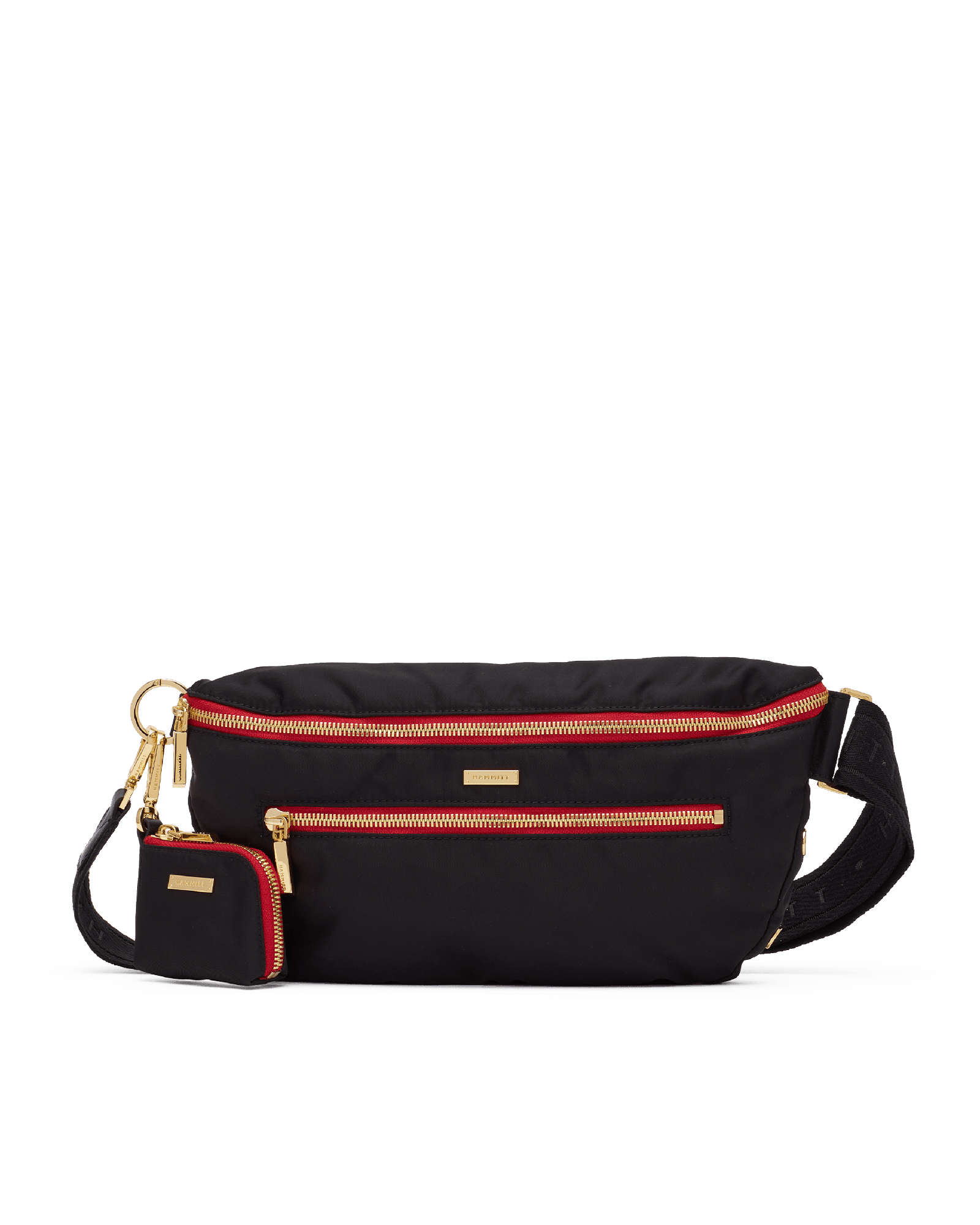 Charles-Crossbody-Lrg-Black-Nylon-G-Red-Zip-Front-View
