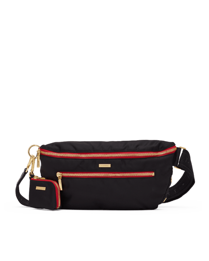 Charles Crossbody | Black Nylon/Gold Red Zip | Lrg